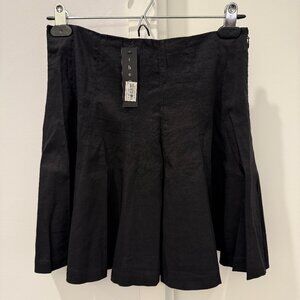 NEW $215 Theory 2 Eliza Black Crunch Pleated Flare Short Linen A Line Skirt 0 XS